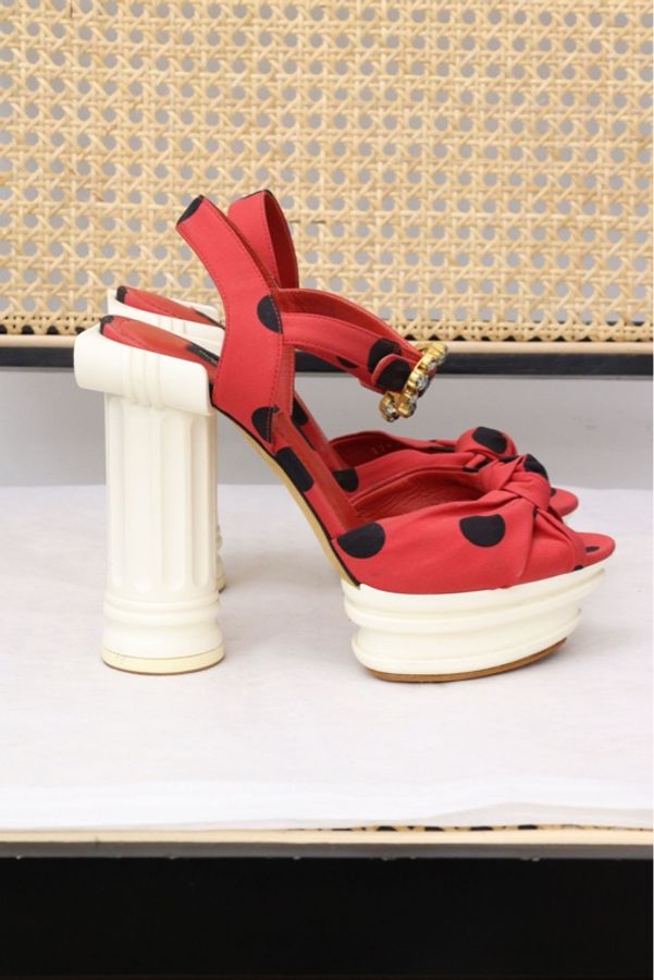 Dolce & Gabbana红黑波点鱼嘴高跟凉鞋-6