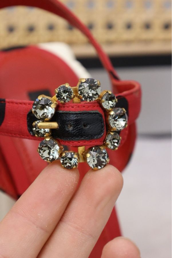 Dolce & Gabbana红黑波点鱼嘴高跟凉鞋-10