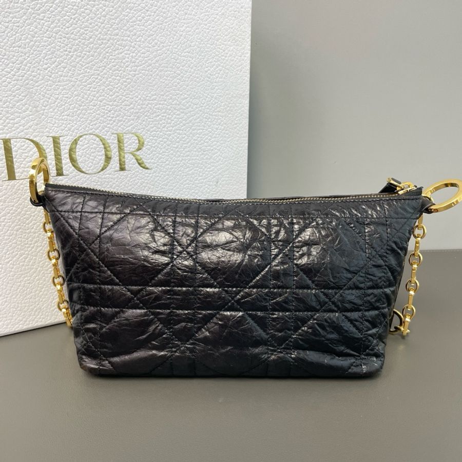 Dior/迪奧 黑金油蠟皮星星Diorstar hobo 褶皺牛皮革超大藤格紋飯盒包腋下-1