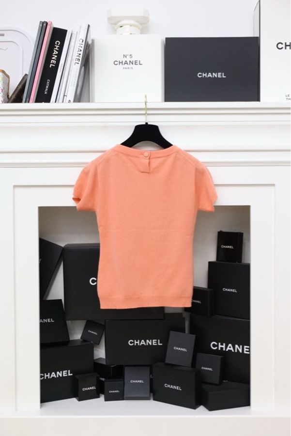 Chanel橙色羊绒针织开衫外套短袖套装-4
