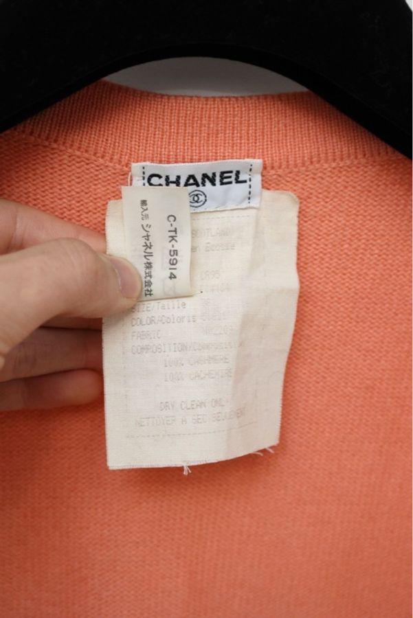 Chanel橙色羊绒针织开衫外套短袖套装-37