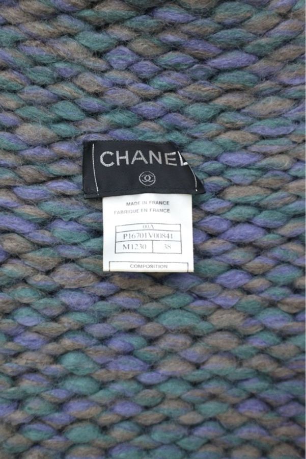 Chanel 00年蓝紫色粗针织高领短袖上衣袖套套装-15