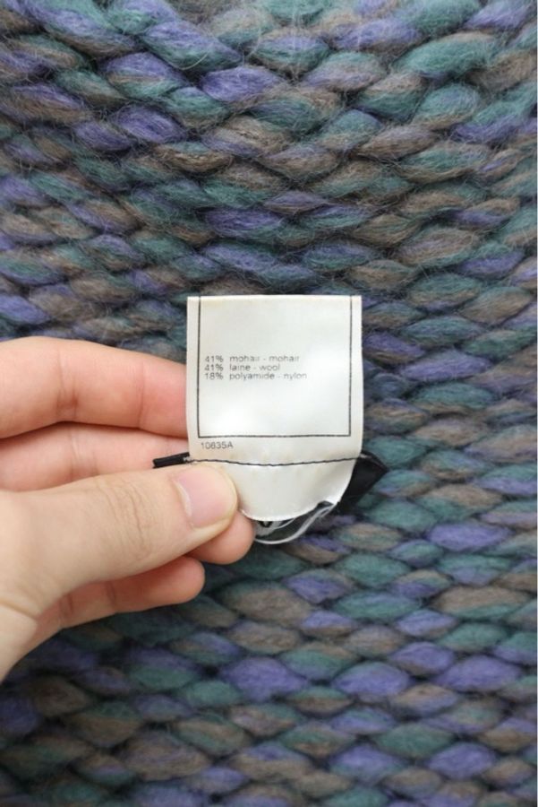 Chanel 00年蓝紫色粗针织高领短袖上衣袖套套装-29