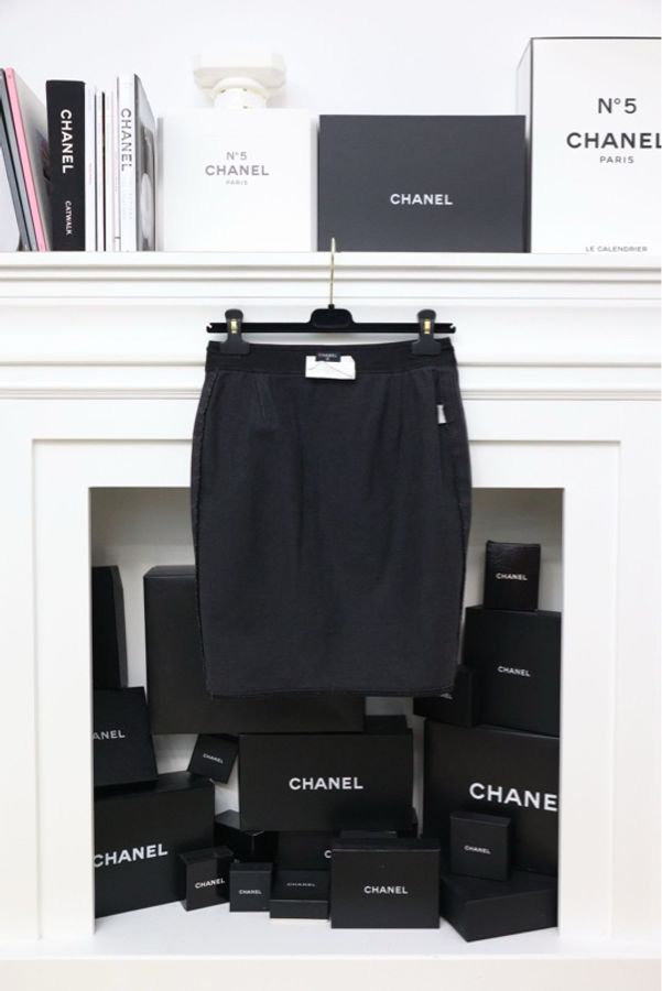 Chanel 94年秀款丹宁牛仔外缝线金扣半裙-4