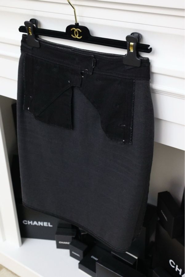 Chanel 94年秀款丹宁牛仔外缝线金扣半裙-7