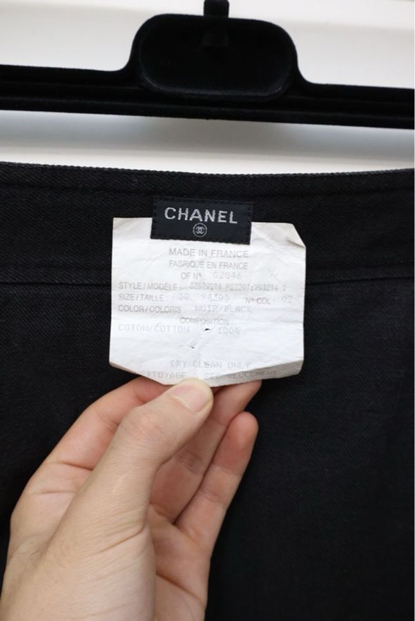 Chanel 94年秀款丹宁牛仔外缝线金扣半裙-14