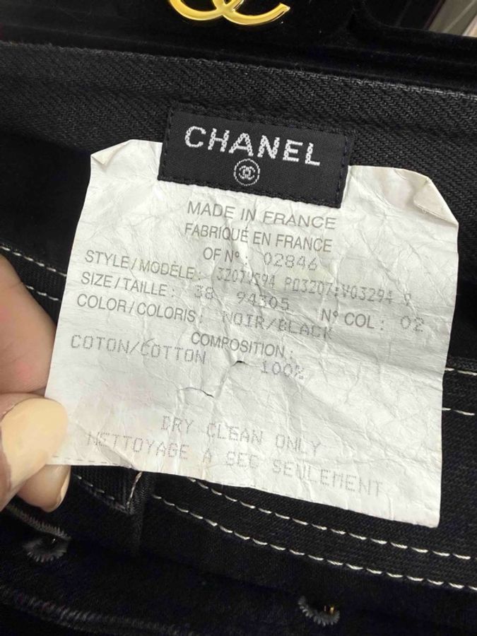 Chanel 94年秀款丹宁牛仔外缝线金扣半裙-17