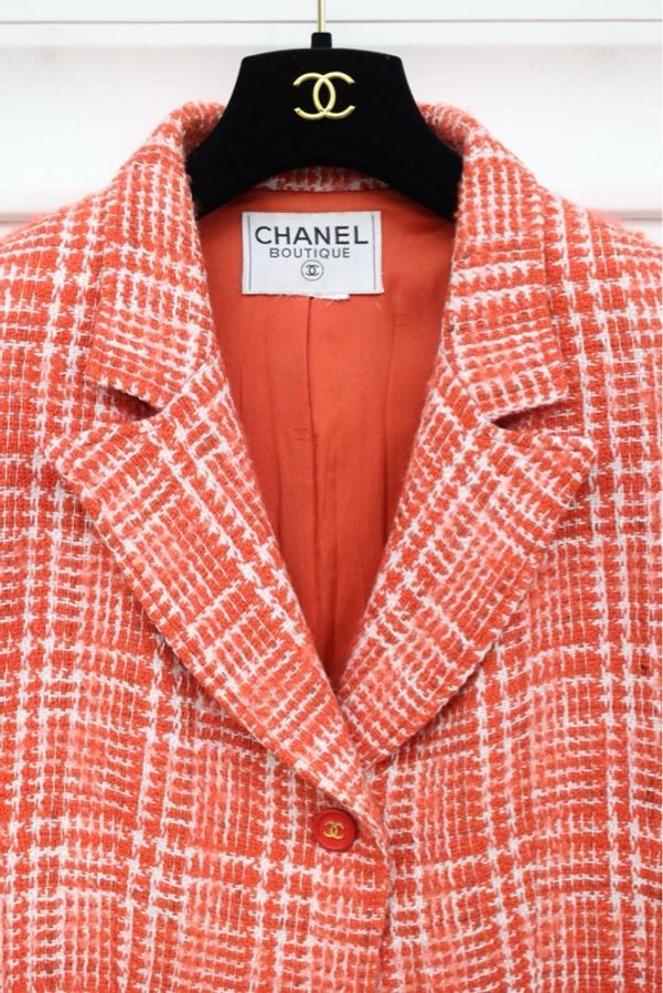 Chanel 97年春夏系列秀款红白粗花呢两口袋西装外套-10