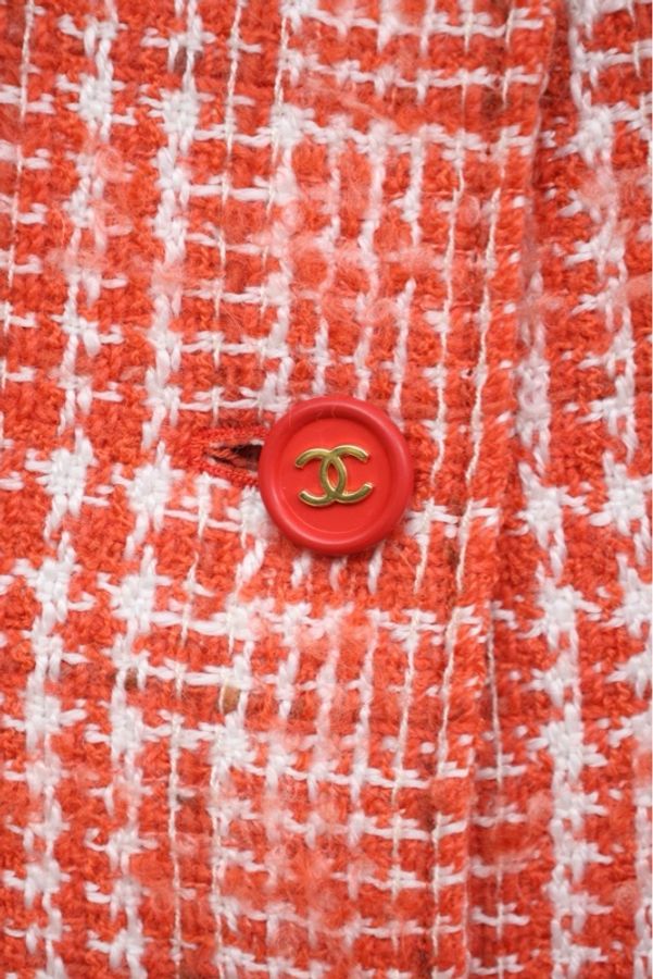 Chanel 97年春夏系列秀款红白粗花呢两口袋西装外套-14