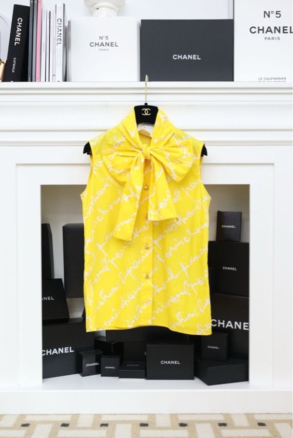 Chanel柠檬黄纯棉衬衫无袖背心外套-0