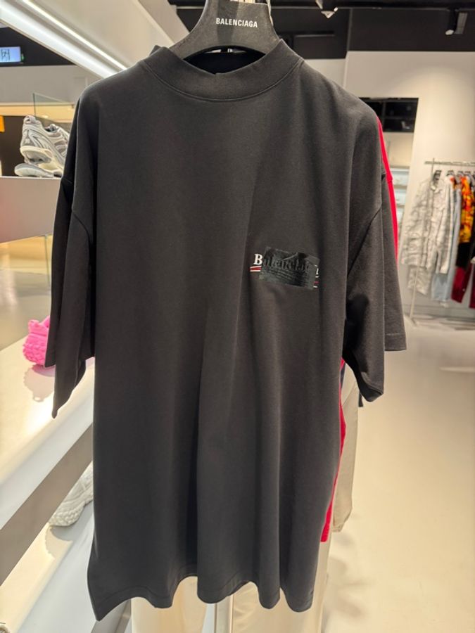 Balenciaga巴黎世家 純色徽標印花遮擋圓領短袖 T恤 男款 黑色-2