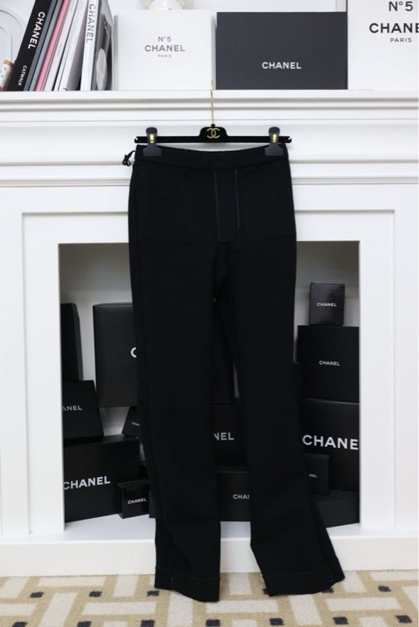 Chanel 01年深蓝羊毛两口袋长裤-5