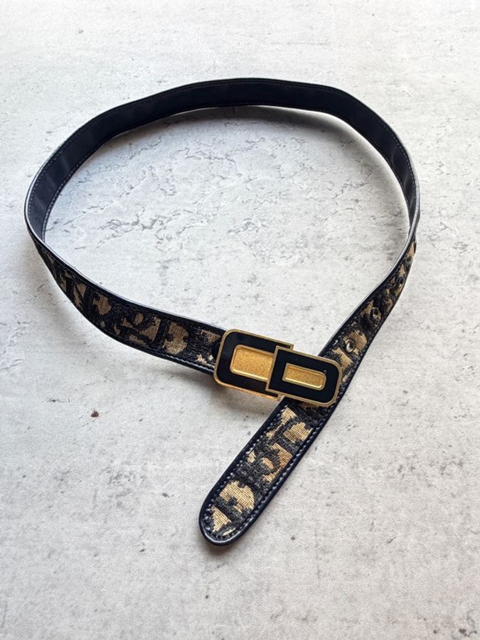 Christian Dior 藏青色 Oblique 老花帆布腰帶 65cm S碼-2