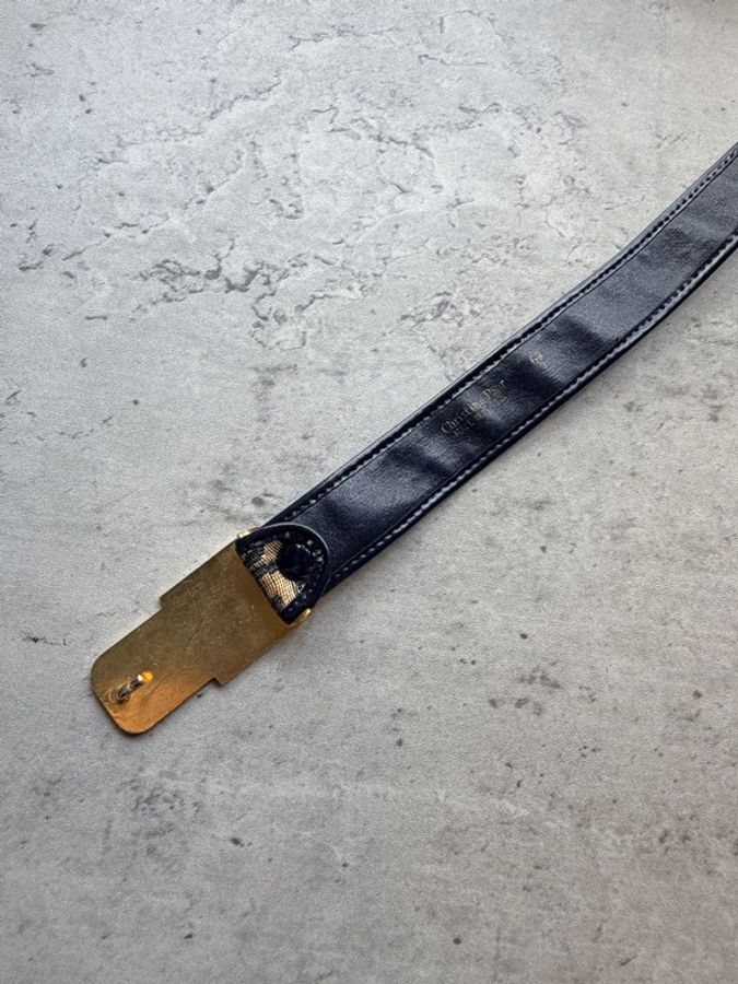 Christian Dior 藏青色 Oblique 老花帆布腰帶 65cm S碼-6