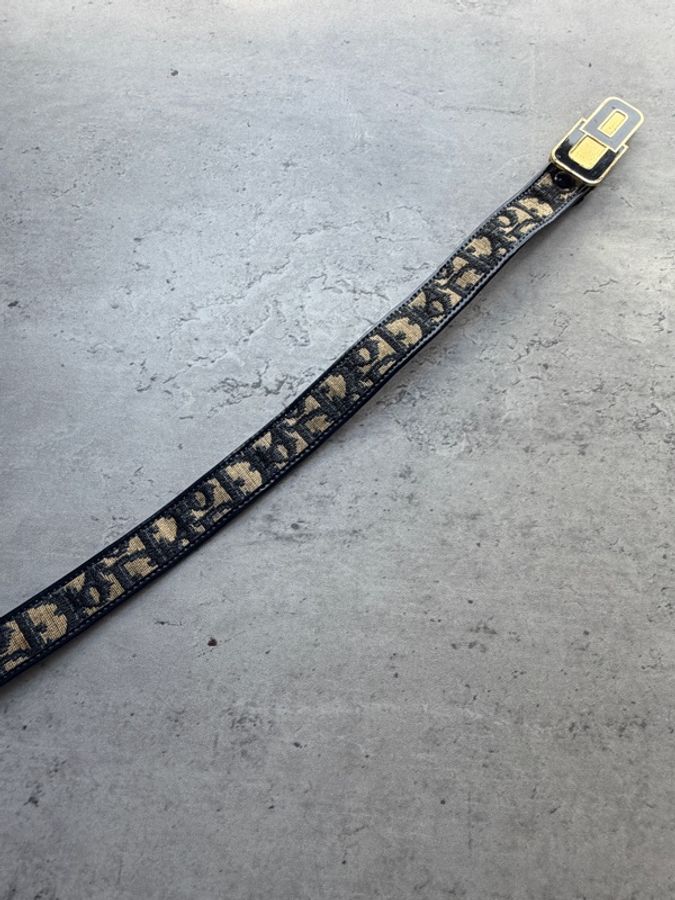 Christian Dior 藏青色 Oblique 老花帆布腰帶 65cm S碼-10