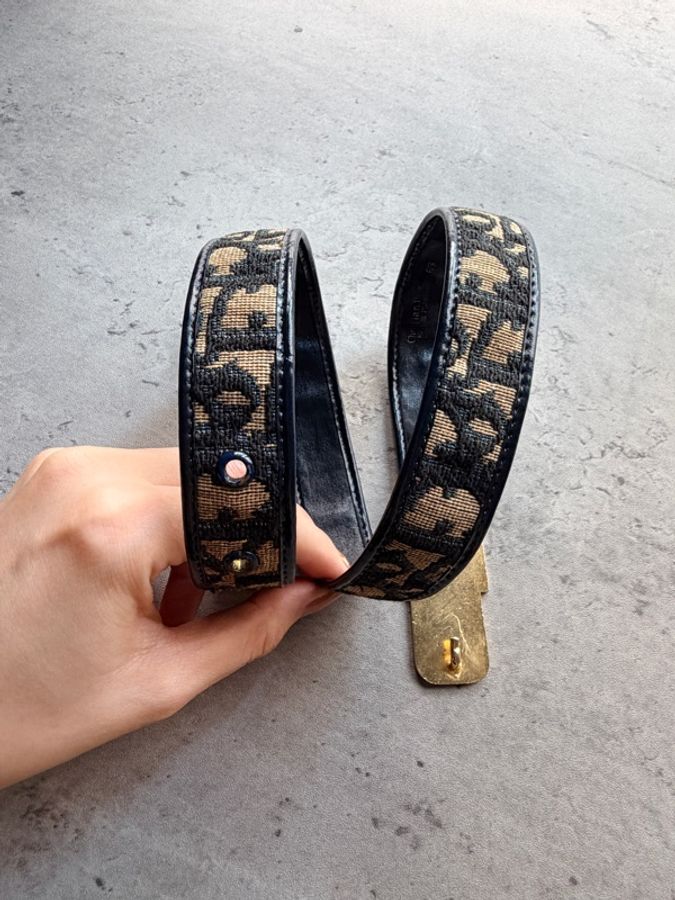 Christian Dior 藏青色 Oblique 老花帆布腰帶 65cm S碼-13
