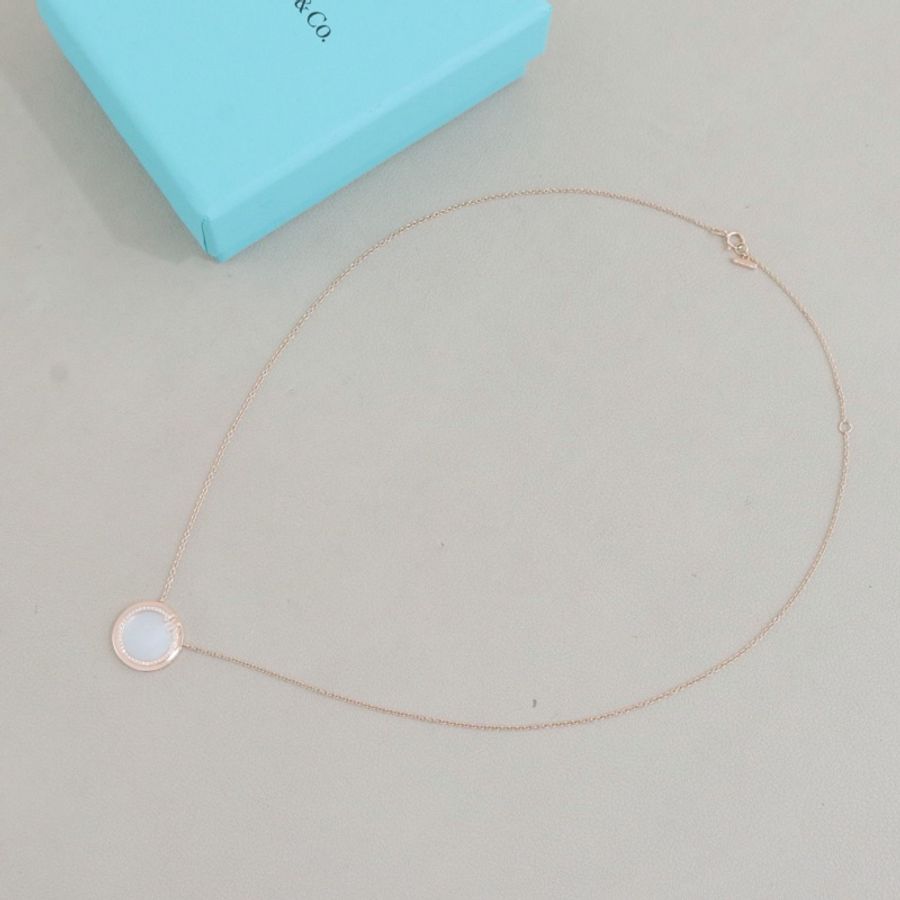 Tiffany帝芙尼 圓餅項鍊大號，18K玫瑰金白貝母鑲鑽，配件盒子-8