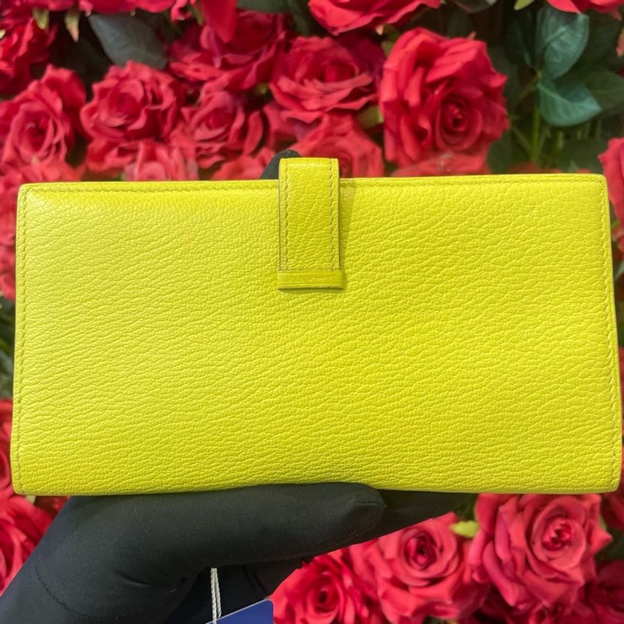 Hermès 愛馬仕bearn錢包 檸檬黃金扣 框Q刻-1