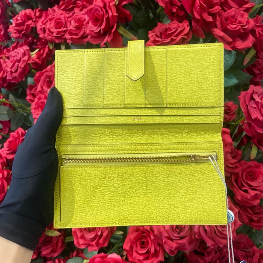 Hermès 愛馬仕bearn錢包 檸檬黃金扣 框Q刻-5