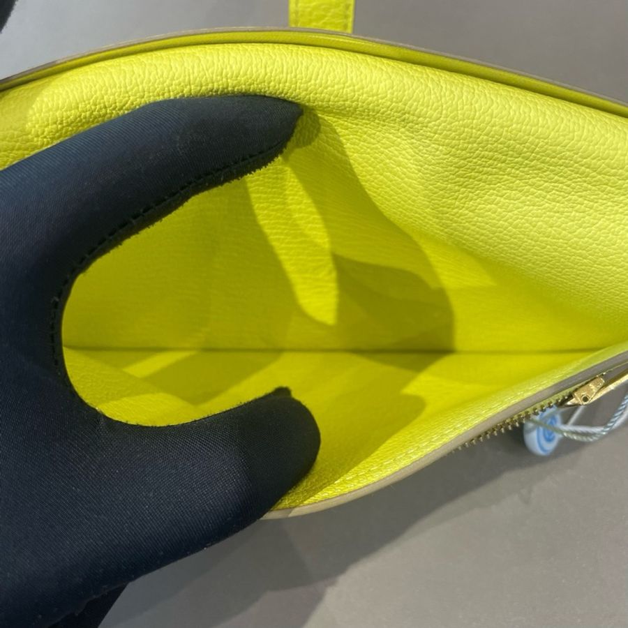 Hermès 愛馬仕bearn錢包 檸檬黃金扣 框Q刻-6