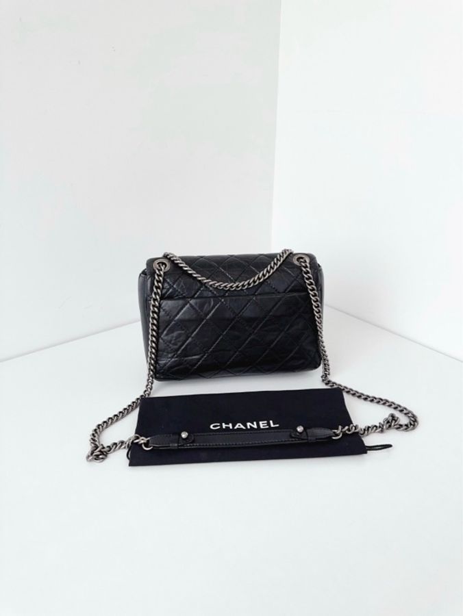 💎Chanel香奈兒|黑銀孟買方胖子 盒子鏈條包|超大logo復古銀扣 菱格油蠟牛皮|98新-2