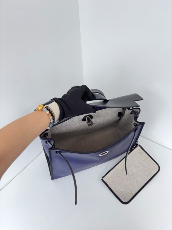 💎Hermes愛馬仕|Herbag39單肩包|寶石藍防水塗層拼黑白熊貓 黑皮翻蓋 |98新|C刻-8