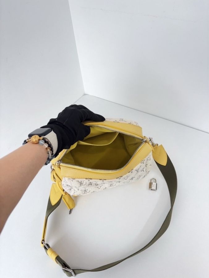 👜LV路易威登|米白色丹寧老花波士頓圓筒斜挎包 12年的限定秀款|98新-8