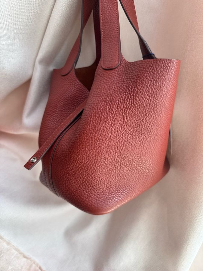 Hermes Picotin18菜籃子經典磚紅色銀扣-5