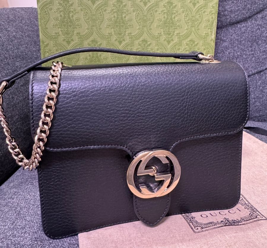 GUCCI 專櫃正品 510304 黑色 經典款 銀鏈包 肩背包 鏈條包 方胖子 小方包 相機包-5