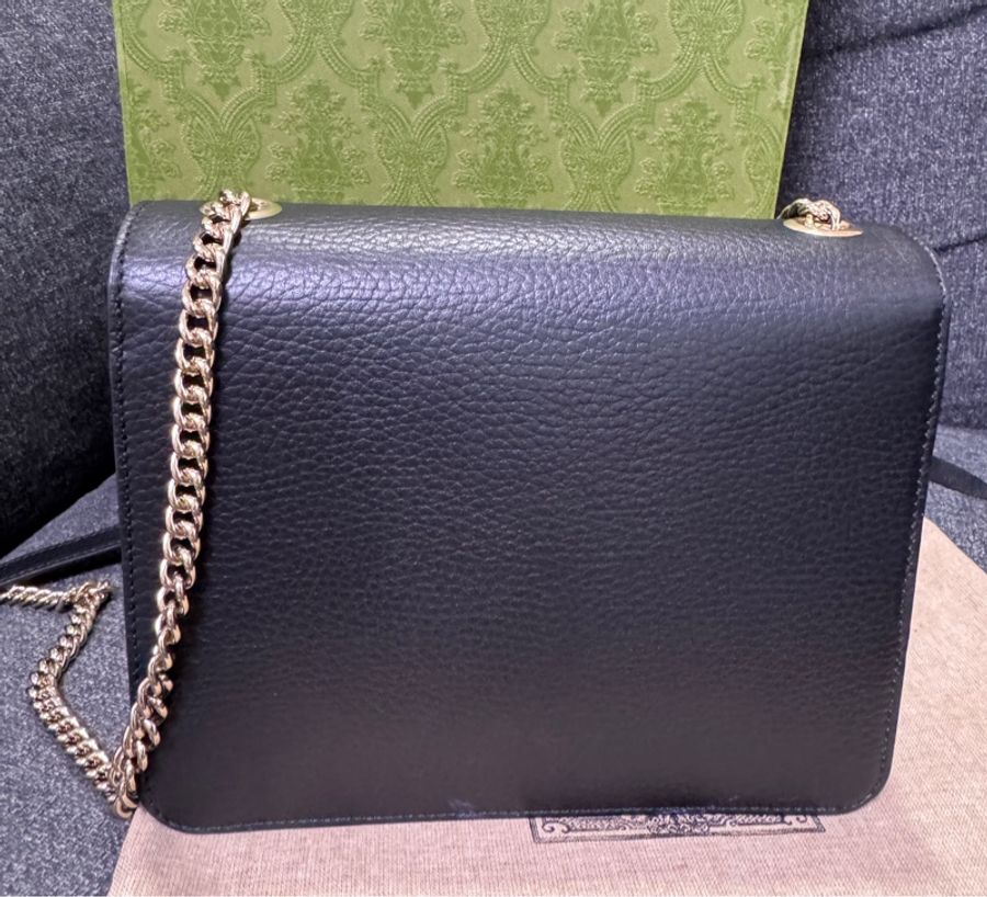 GUCCI 專櫃正品 510304 黑色 經典款 銀鏈包 肩背包 鏈條包 方胖子 小方包 相機包-7
