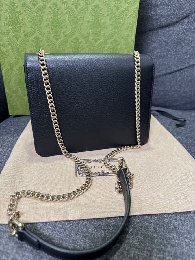 GUCCI 專櫃正品 510304 黑色 經典款 銀鏈包 肩背包 鏈條包 方胖子 小方包 相機包-8