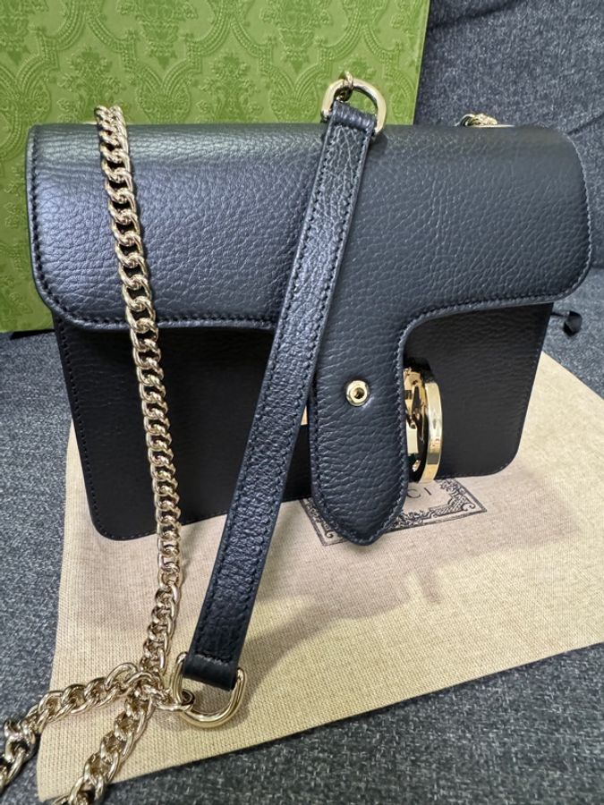GUCCI 專櫃正品 510304 黑色 經典款 銀鏈包 肩背包 鏈條包 方胖子 小方包 相機包-13