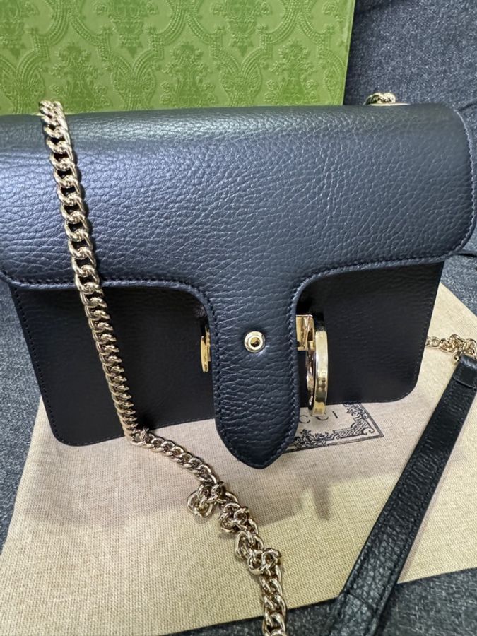 GUCCI 專櫃正品 510304 黑色 經典款 銀鏈包 肩背包 鏈條包 方胖子 小方包 相機包-14