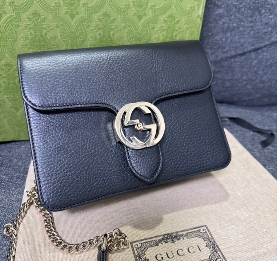 GUCCI 專櫃正品 510304 黑色 經典款 銀鏈包 肩背包 鏈條包 方胖子 小方包 相機包-15