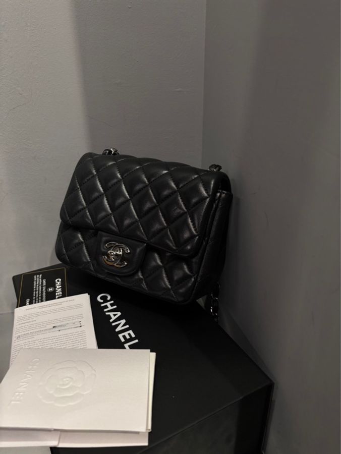 Chanel Mini Square 方胖子 羊皮 黑銀 |Classic Trend CT精品|台北東區實體-0