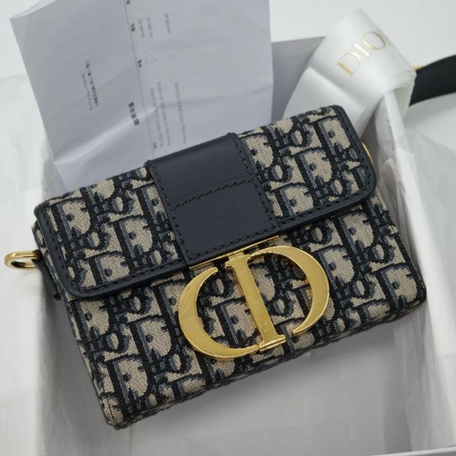 Dior迪奧30 Montaigne Box Mini迷你 深藍老花緹花蒙田包 盒子包 單肩包 斜背包-0
