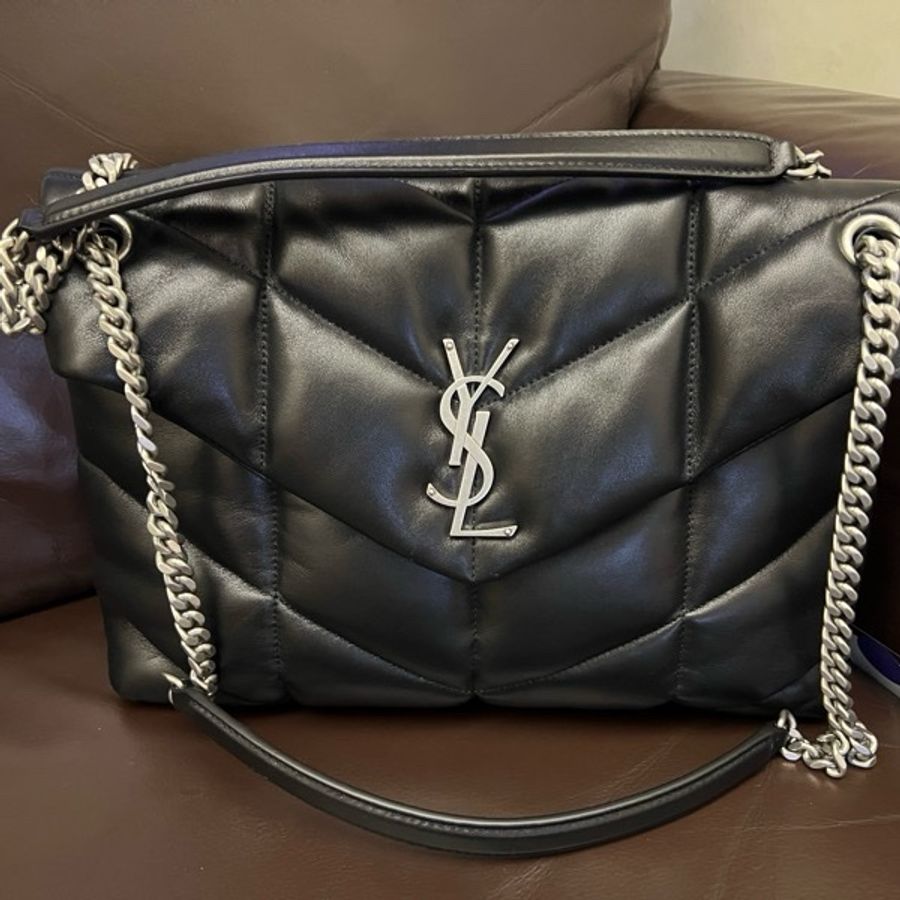 YSL Puffer medium 雲朵包 銀色Logo 銀色鏈-5