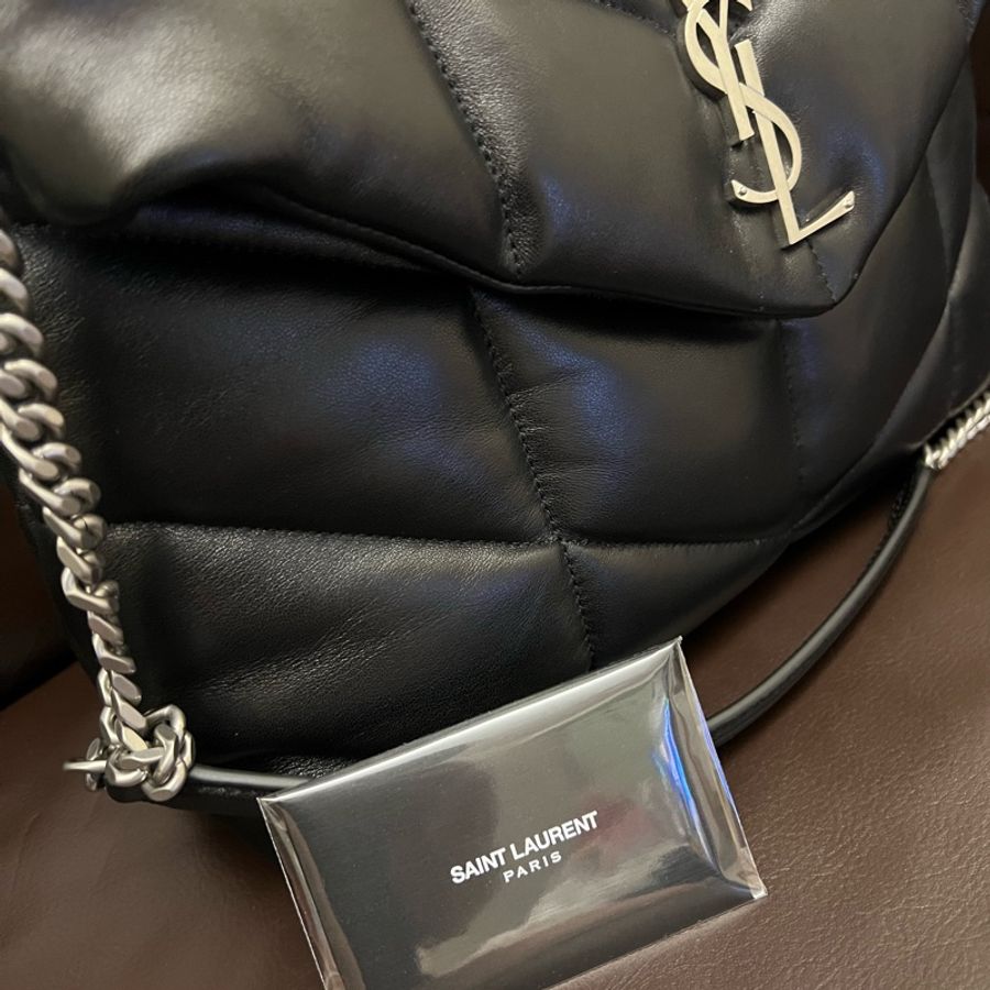YSL Puffer medium 雲朵包 銀色Logo 銀色鏈-10