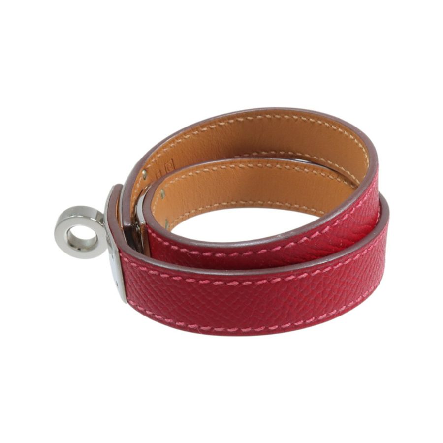 HERMES Epsom皮革/金屬Kelly Double Tour手鏈Rouge-1