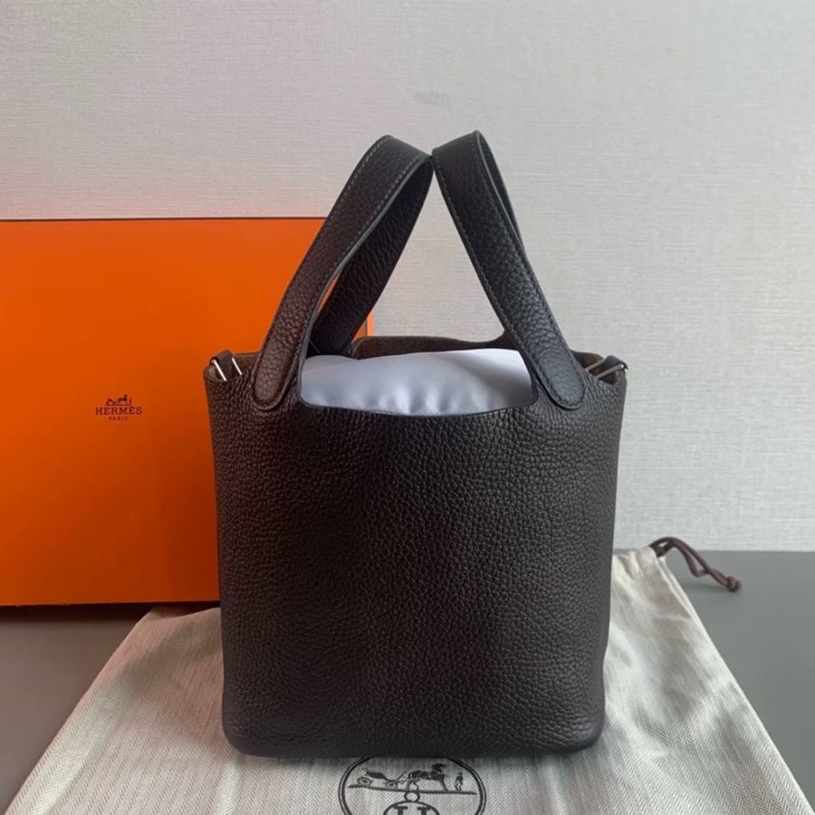 #近新帶膜✨ #全配🈶22年購證 愛馬仕菜籃子picotin18 Z刻烏木色銀扣-6