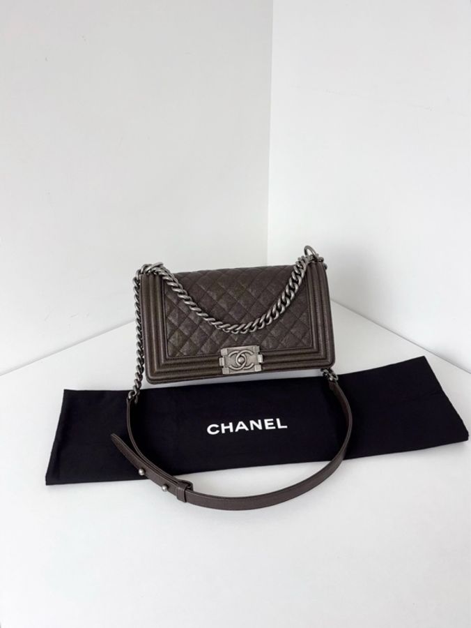 💎Chanel香奈兒|荔枝皮Leboy中號|棕褐色復古銀扣|98新-1
