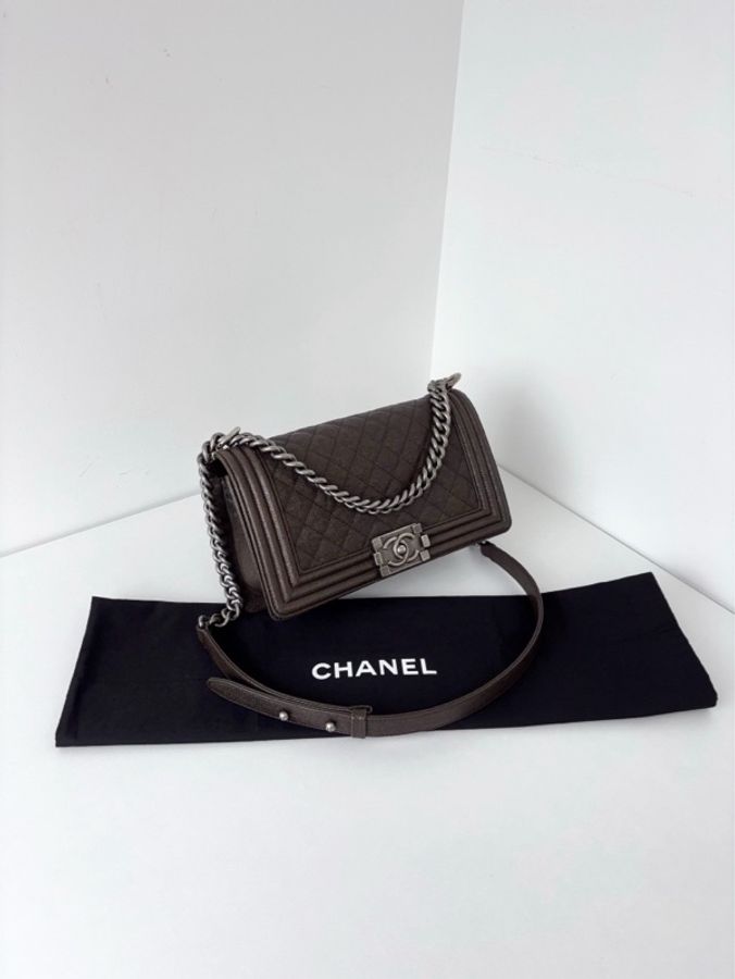 💎Chanel香奈兒|荔枝皮Leboy中號|棕褐色復古銀扣|98新-2