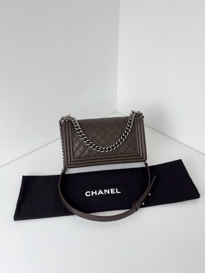 💎Chanel香奈兒|荔枝皮Leboy中號|棕褐色復古銀扣|98新-3