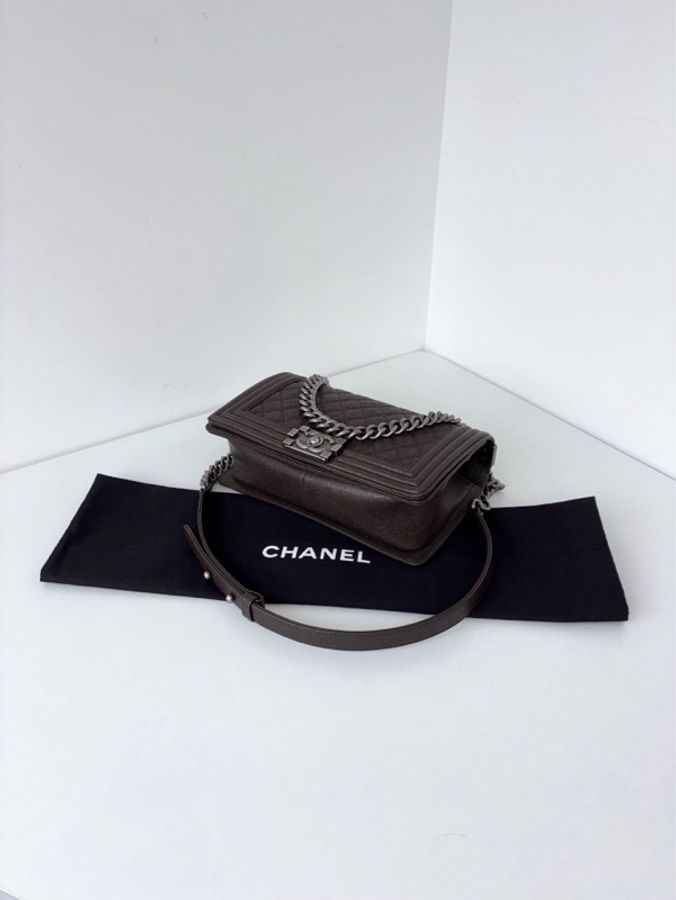 💎Chanel香奈兒|荔枝皮Leboy中號|棕褐色復古銀扣|98新-5
