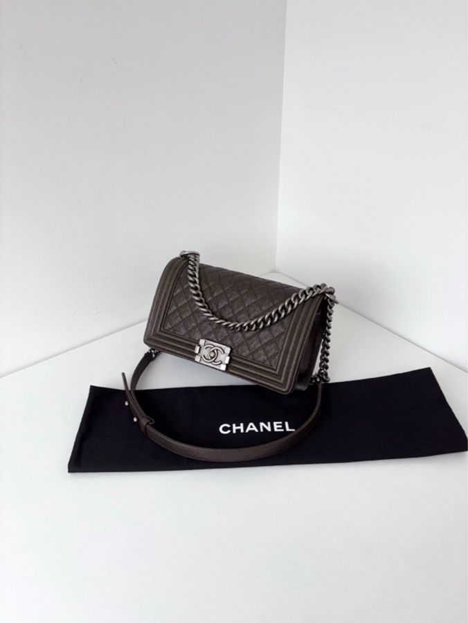 💎Chanel香奈兒|荔枝皮Leboy中號|棕褐色復古銀扣|98新-7