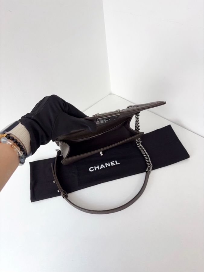 💎Chanel香奈兒|荔枝皮Leboy中號|棕褐色復古銀扣|98新-8