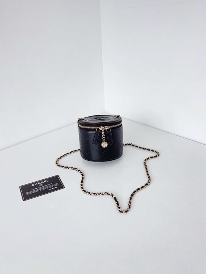 💎Chanel香奈兒|黑金菱格mini圓筒包 小金幣發財桶鏈條包 頂部浮雕雙C|閒置新-1