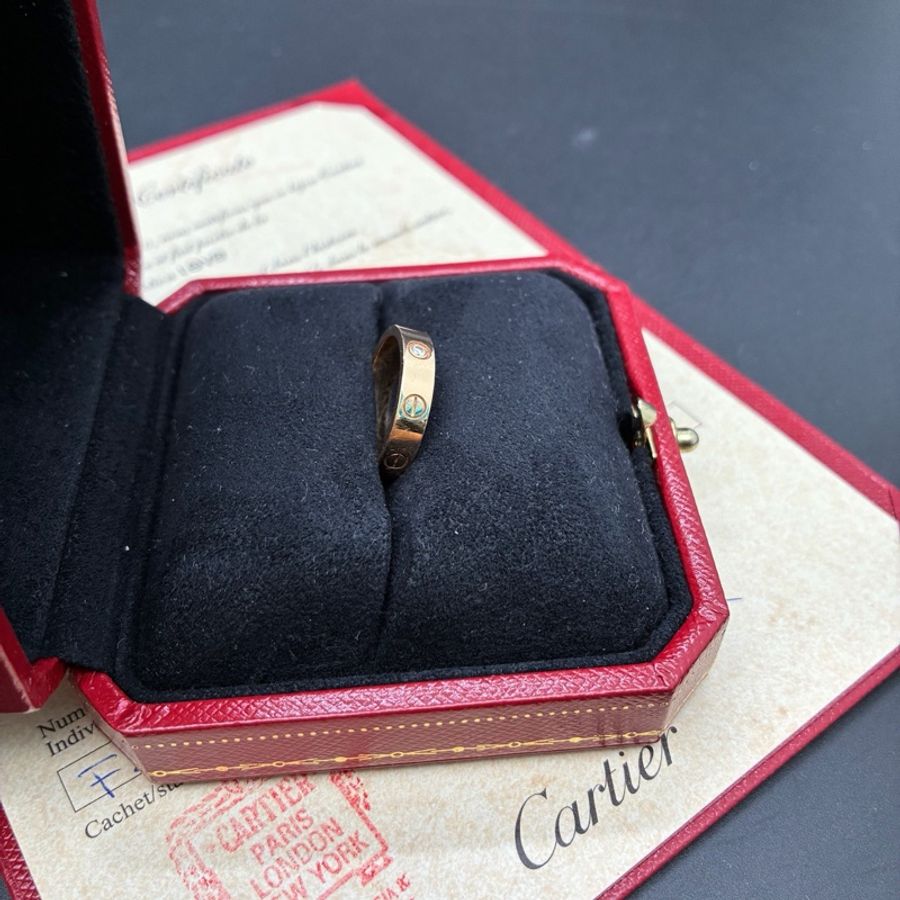 cartier卡地亞 玫瑰金 love 單鑽 戒指 窄版51碼-3