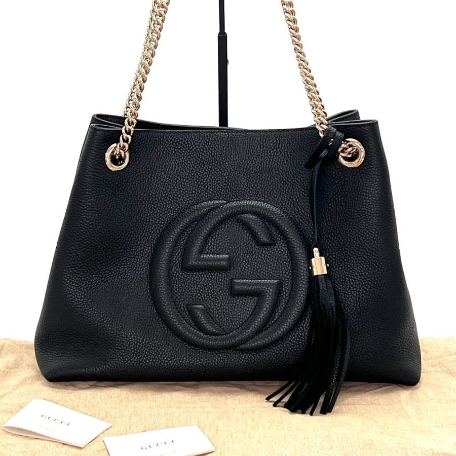 GUCCI 黑金soho流蘇鏈條 肩背斜背托特包 37*25*15 99新配件塵袋-2