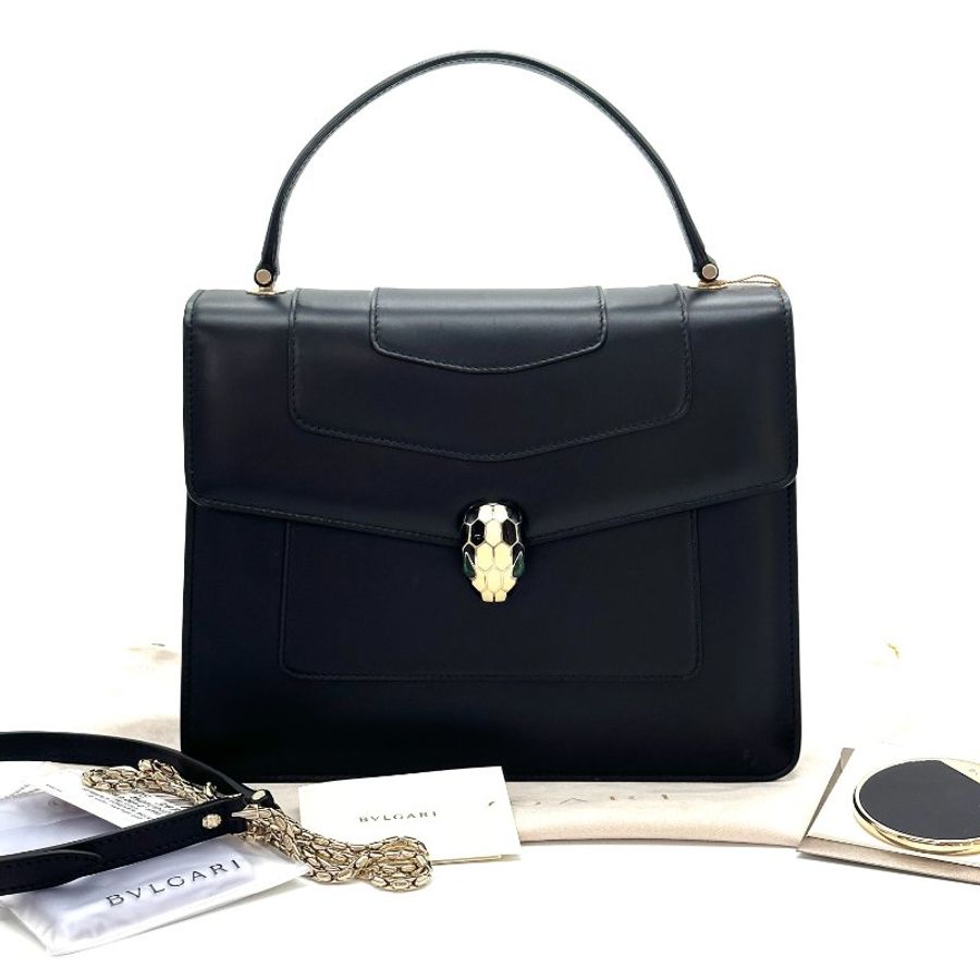 BVLGARI 黑色蛇頭  中號手提肩背斜背包 26*20*7 98新配件塵袋 雨衣 鏡子 吊牌-2